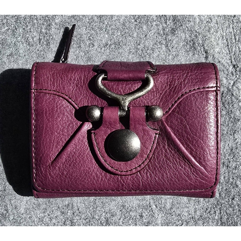 AS IS Vintage Hobo Intl leather compact wallet horseshoe toggle stud plum purple